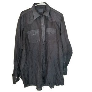 Vintage H Bar C Mens Gray Long Sleeves Snap Front Mr. Tall Western Shirt Pocket